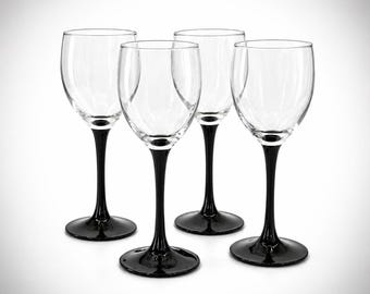 Cristal d’Arques Black Stem Wine Glasses Set of 4, Domino Signature Black, Modern Barware, Discontinued French made