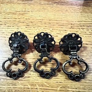 Vintage Brass Drop Bail Drawer Pulls: Furniture Restoration Hardware (Set of 3)
