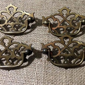 Vintage Chippendale Drawer Pull Set X 4, reticulated design