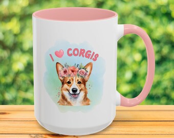 I love Corgis Coffee Cup Mug, I Heart Corgis Coffee Mug, Corgi Dog Puppy Mug, Friend Gift, Dog Mom Mug, Dog Dad Mug, Tea Mug, 11 oz 15 oz