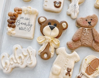 We Can Bearly Wait Baby Shower Cookies | Hand Decorated Teddy Bear Sugar Cookies (12 Count)