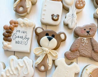 Biscuits baby shower ours en peluche | Biscuits au sucre décorés à la main, une douzaine