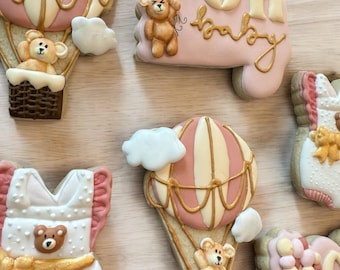 Galletas de azúcar decoradas a medida: osos, globos, tema de baby shower.
