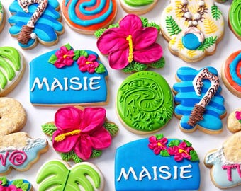 Galletas de azúcar decoradas con glaseado real personalizadas - Galletas de azúcar decoradas con temática de Moana