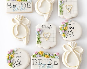 Galletas de azúcar decoradas a mano con motivos florales / Recuerdos para despedida de soltera (Una docena)