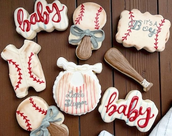 Galletas de béisbol Little Slugger / Recuerdos de baby shower y primer cumpleaños estilo vintage