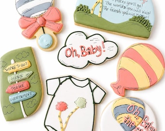 Galletas de azúcar para baby shower inspiradas en Dr. Seuss: dulces decorados a mano con un toque de fantasía (una docena).