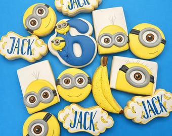 Galletas de azúcar decoradas a medida con glaseado real - Minions - Cumpleaños de Minions
