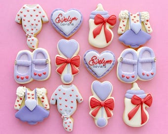 Galletas de azúcar personalizadas para baby shower – Tema "Un pequeño tesoro", una docena