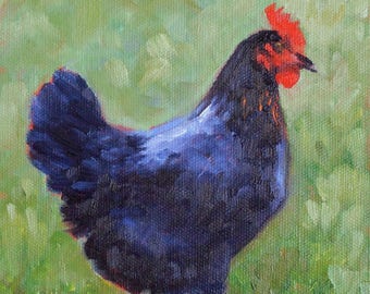 Print of Barnyard Painting, Free Range Rooster, Giclee Print on Stretched Canvas from Original Oil Painting