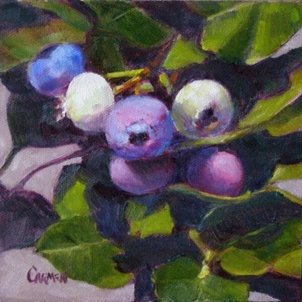 Blueberries, 6x6 Original Oil Painting