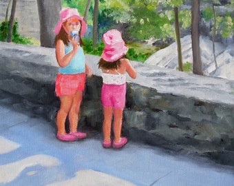 Little Tourists, 8x8 Small Painting of Children in the Smokies