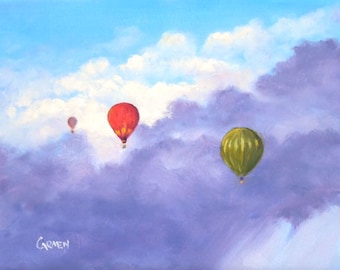 Hot Air Balloons, 8x10 Original Oil Painting, Skyscape on Canvas Panel , FREE SHIPPING in US