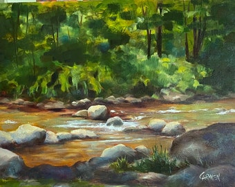 Near the Falls, 8x10 Original Oil Painting , FREE SHIPPING in US