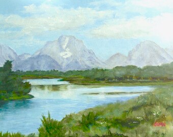 Grand Tetons, 10x8 Oil Painting on Canvas Panel Landscape