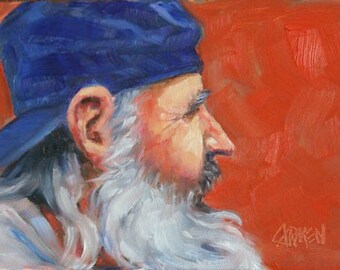 The Alaskan, 7x5 Original Oil Painting of Old Man in Alaska Wilds
