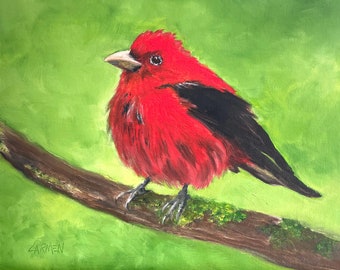 Red Tanager, Original Oil on Canvas 8x10