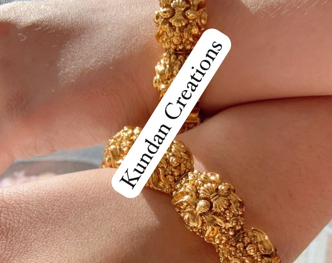 Antique Gold Bangles bangle/Indian Bangles/Antique gold Kada/Kundan bridal bangles set/Gold Kada/Indian bangles Bracelets