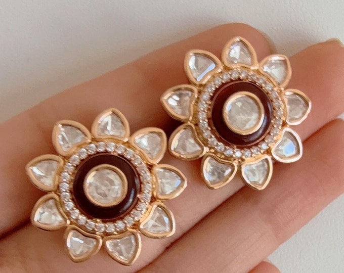Maroon Moissanite Kundan Studs /Indian Jewelry /Statement Stud Earring/Kundan Stud Earrings/Cz Studs/Diamond Maroon Studs