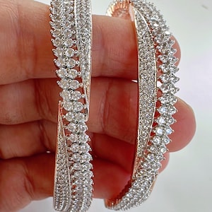 Rose gold Silver American diamond  bangle/ Cz stone rose gold kada bangle /Rose gold bracelet/indian bangles/Indian Jewelry /bridal jewelry
