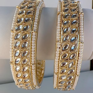 Kundan Pearl Bangles Set(2 Pc)/Indian bangles/Indian Jewelry/ Kundan Bangles/ kundan bangles/Bridal bangles/wedding jewelry