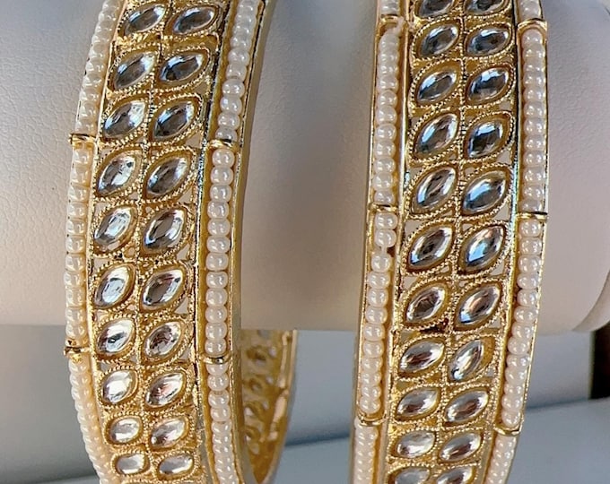Kundan Pearl Bangles Set(2 Pc)/Indian bangles/Indian Jewelry/ Kundan Bangles/ kundan bangles/Bridal bangles/wedding jewelry