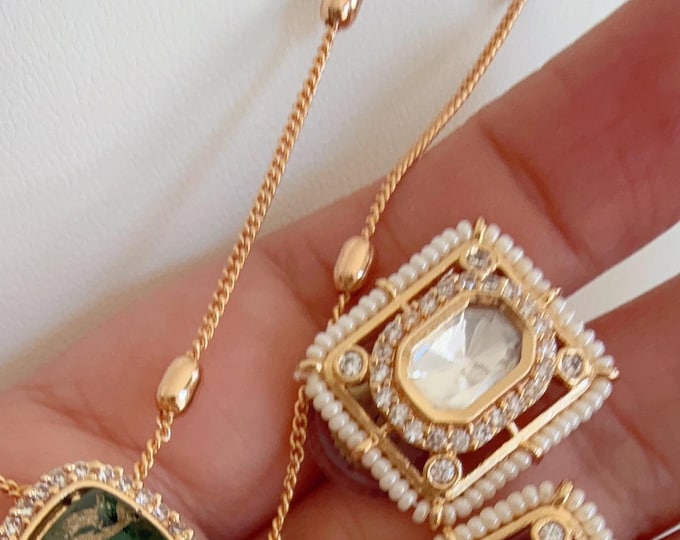 Premium Moissanite Pendant Set/Kundan Stone Double Layer Necklace/ Indian Bridal Jewelry/Uncut Moissanite Polki Kundan Wedding Jewelry