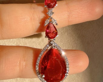Maang Tikka de rubí, diamante y plata rodiada / Matha Patti de diamantes americanos / Joyería nupcial india para la frente / Tikka nupcial - Sona