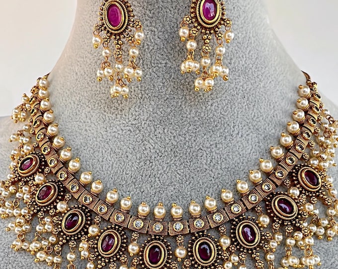 Ruby Choker Necklace /Indian Choker /Guttapusalu necklace /Temple jewelry/South Indian jewelry/Indian Wedding jewelry