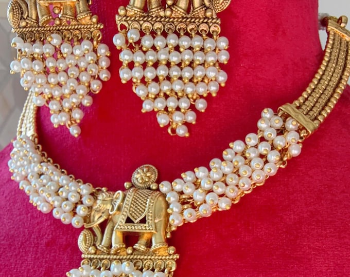 Elephant Choker Necklace /Indian Choker /Guttapusalu necklace /Temple jewelry/South Indian jewelry/Indian Wedding jewelry