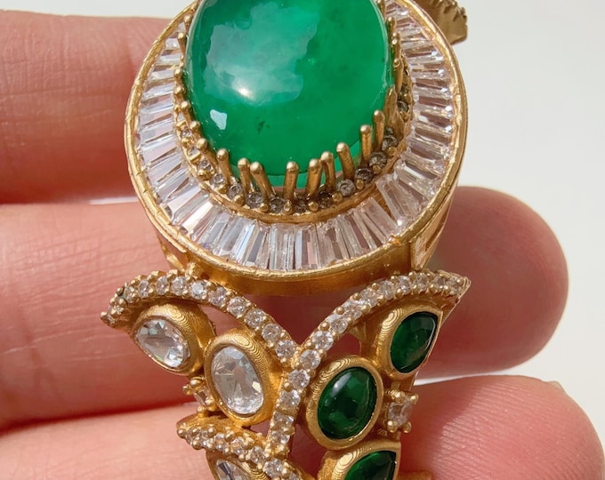 Doublet stone kundan openable emerald Bracelet Kada/Openable Moissanite  kundan bridal  kada / Green Moissanite kada /Indian Jewelry /