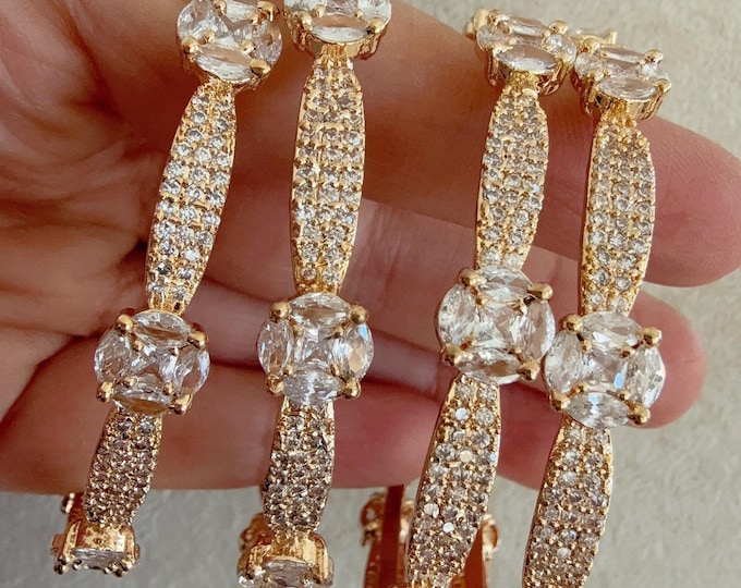 American diamond bangles set | Gold Plated Indian Bridal Bangle set of 4/Indian Jewelry / CZ Diamond Bangles Set/Bridal diamond bangles