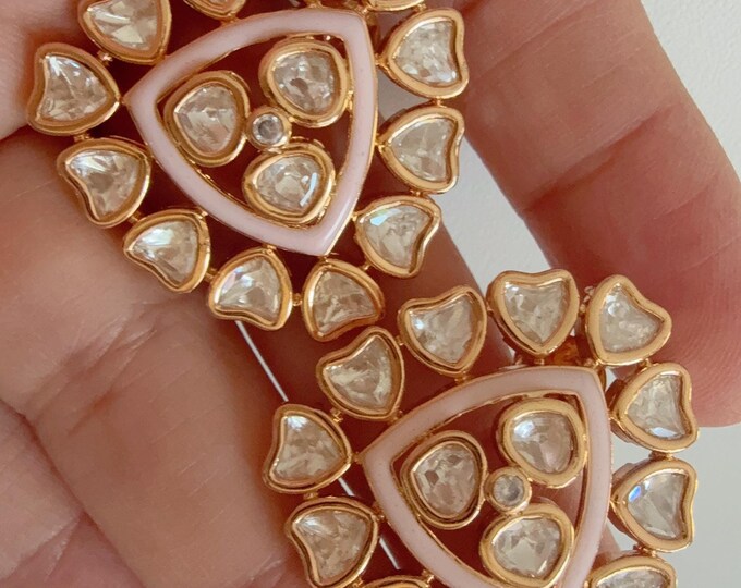 Moissanite Meenakari  Baby pink Kundan Studs /Indian Jewelry /Statement Stud Earring/Kundan Stud Earrings/Cz Studs/Diamond Meenakari  Studs