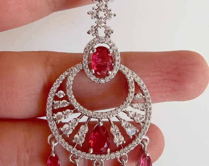 American Diamond Ruby  silver  Maang tikka/ Indian Wedding Jewelry/ Pakistani Jewelry/ Matha patti/ Indian forehead jewelry/Indian Jewelry