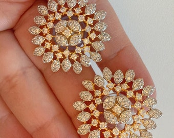 Diamond CZ 2 tone gold Diamond studs /Indian Studs/Indian Jewelry/diamond  Studs/Statement Stud Earring/Kundan Stud Earrings