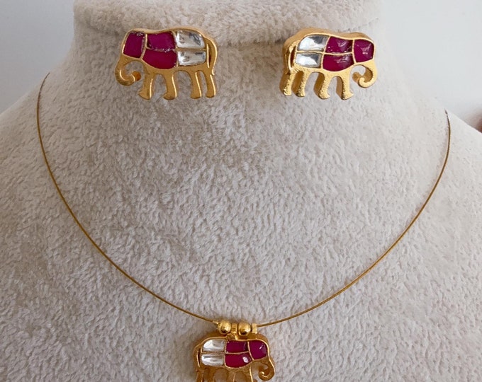 Pachi kundan invisible jewelry/Elephant Kundan Jadau Invisible Necklace /Pachi kundan Drop Simple necklace/Invisible kundan choker