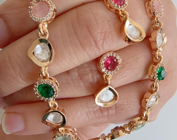 Petite size Kundan Jewelry Moissanite  chain necklace /Necklace Moissanite Multi chain / Indian Bridal Jewelry/Diamond Necklace Gift for Her