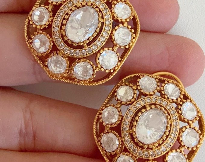 Moissanite Polki Embellished Kundan Studs /Indian Jewelry /Moissanite Kundan Stud Earrings/Kundan Stud Earrings/Cz Studs/Diamond Studs