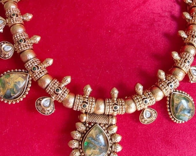 Kemp Ruby  green peacock necklace /Indian Choker /Guttapusalu necklace /Temple jewelry/South Indian jewelry/Indian Wedding jewelry