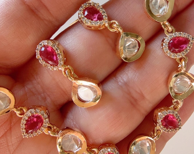 Ruby Petite size Kundan Jewelry Moissanite necklace /Necklace Moissanite chain /Indian Bridal Jewelry/Diamond Necklace Gift for Her