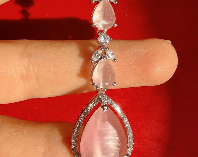 Diamond Rhodium silver  Baby Pink Maang tikka/ Indian Wedding Jewelry/ Matha patti/ Indian forehead jewelry/Indian Jewelry