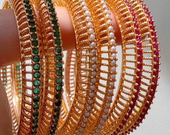 Indian Bangles  kada pair / Bridal Bangle set/Gold Plated Wedding Bangles/Mix n Match bangles/Gold chuda Set/Indian jewelry