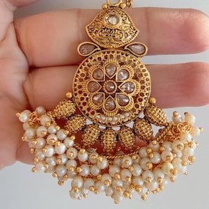 Pearl Clusters Gold Plated Tikka/ Antique  maang tikka/Gold Maang tika /Indian Maangtikka/Temple tikka/Indian jewelry/Gold  Maang tikka