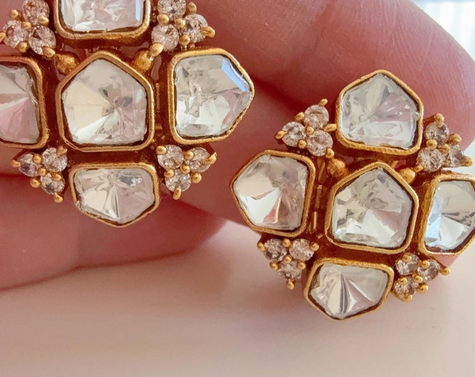 Moissanite Polki Embellished Kundan Studs /Indian Jewelry /Moissanite Kundan Stud Earrings/Kundan Stud Earrings/Cz Studs/Diamond Studs