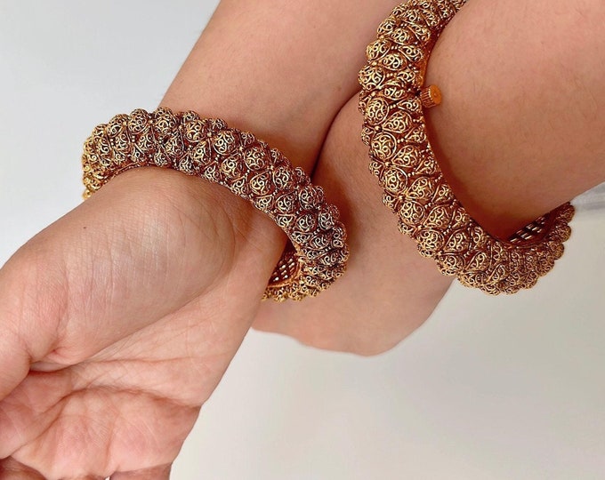 Gold Filigree Kada Bangles bangle/Indian Bangles/Antique gold Kada/Kundan bridal bangles set/Gold Kada/Indian bangles Bracelets
