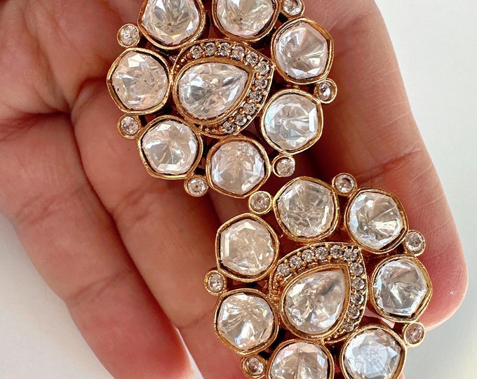 Restocked Moissanite Polki Embellished Kundan Studs /Indian Jewelry /Statement Stud Earring/Kundan Stud Earrings/Cz Studs/Diamond Studs