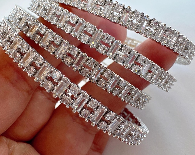 Silver 4 PC Set /silver  Cubic Zirconia Designer Bangles /Indian Jewelry / Indian Bangle/silver gold  Bracelets