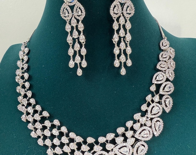 Silver  Necklace diamond choker necklace  /Indian jewelry/ CZ Choker/Bridal choker/Diamond choker/ Indian Necklace/Silver diamond choker