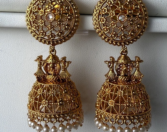 Gold plate  doli Baraat gold  Jhumka /Earrings Temple Jewelry /Wedding special Gold Jhumkas /Indian wedding/Kundan Jhumka