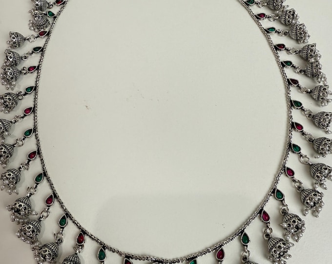 Oxidized silver jhumka Waist belt/Indian Belly Chain/ Navratri Garba Dandiya Waist  belt/   belly chain kamarband / Silver  Kamar patti